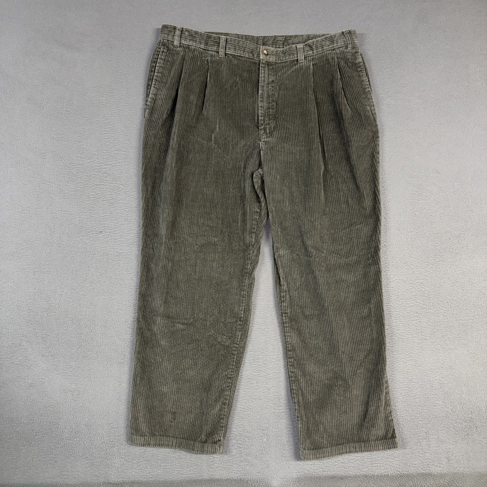LL Bean Pants Mens 40x29 Gray Classic Pleated Cuffed Corduroy Cotton Blend VTG